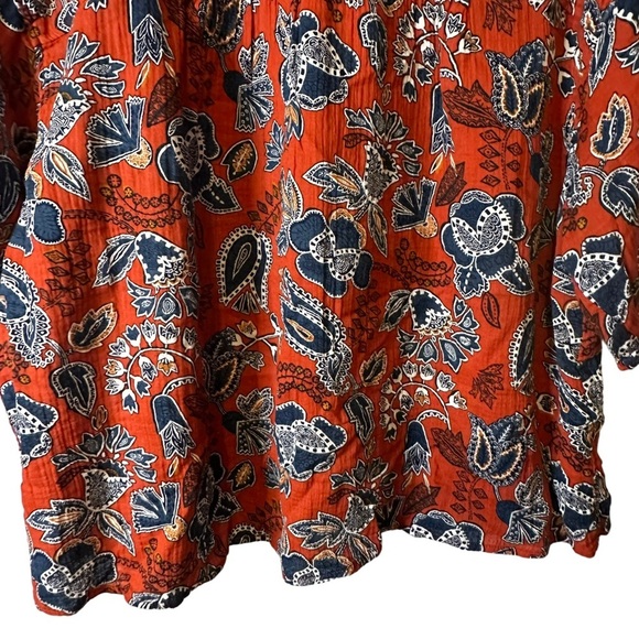 Wonderly Rust Navy White Split Neck Floral Paisley Blouse NWT XXL - Picture 7 of 10